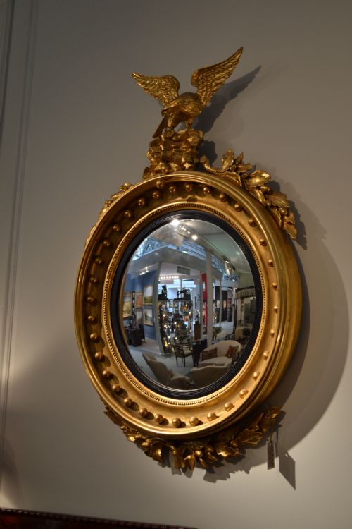 LARGE REGENCY EAGLE MOUNTED CIRCULAR GILDED CONVEX MIRROR - ADDITIONAL PHOTO 4