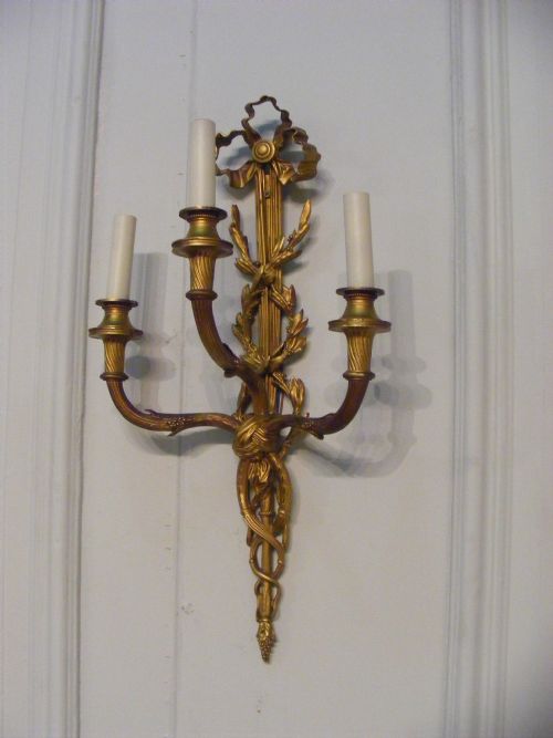 Superb Pair of Large Gilt Bronze Wall Lights