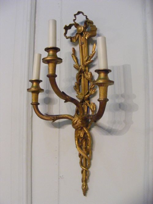 fig 1. Superb pair of large gilt bronze wall lights