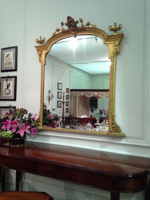 fig 1. A fine and superb mid 19th century gilt overmantel mirror with makers stamp.