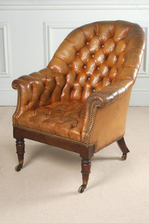 A Fine William IV Mahogany and Leather Library Chair