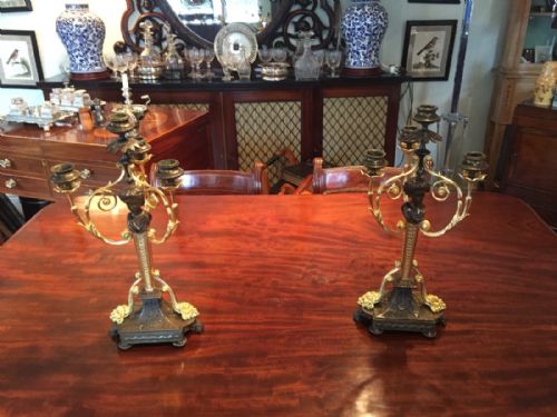 Fine Pair of Ormolu and Bronze Empire Candelabra.
