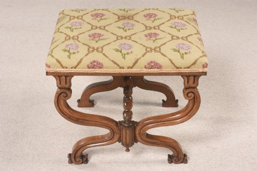 Regency Rosewood Footstool with Floral Trelis Tapestry Seat in Excellent Condition
