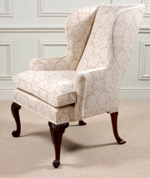 Queen Anne Style Walnut Wing Arm Chair