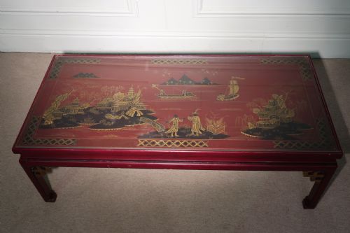 A Superb Chinoiserie Tea (Coffee) Table with Glass Top in Excellent Condition.
