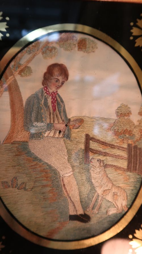GOOD PAIR OF REGENCY SILK NEEDLEWORK EMBROIDERIES WITH GILT MEZZOTINT FRAMES - ADDITIONAL PHOTO 4