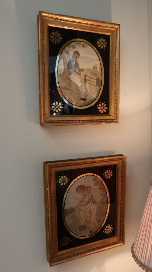 GOOD PAIR OF REGENCY SILK NEEDLEWORK EMBROIDERIES WITH GILT MEZZOTINT FRAMES - ADDITIONAL PHOTO 5