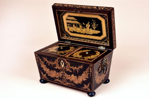 FINE QUALITY REGENCY PENWORK TEA CADDY - ADDITIONAL PHOTO 1