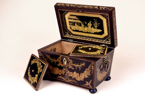 FINE QUALITY REGENCY PENWORK TEA CADDY - ADDITIONAL PHOTO 2