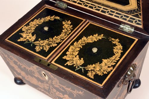 FINE QUALITY REGENCY PENWORK TEA CADDY - ADDITIONAL PHOTO 3