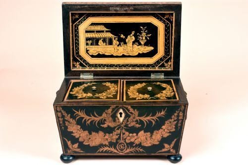 FINE QUALITY REGENCY PENWORK TEA CADDY - ADDITIONAL PHOTO 5