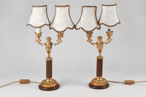 Good Pair of Gilt Bronze Cherub Lamps