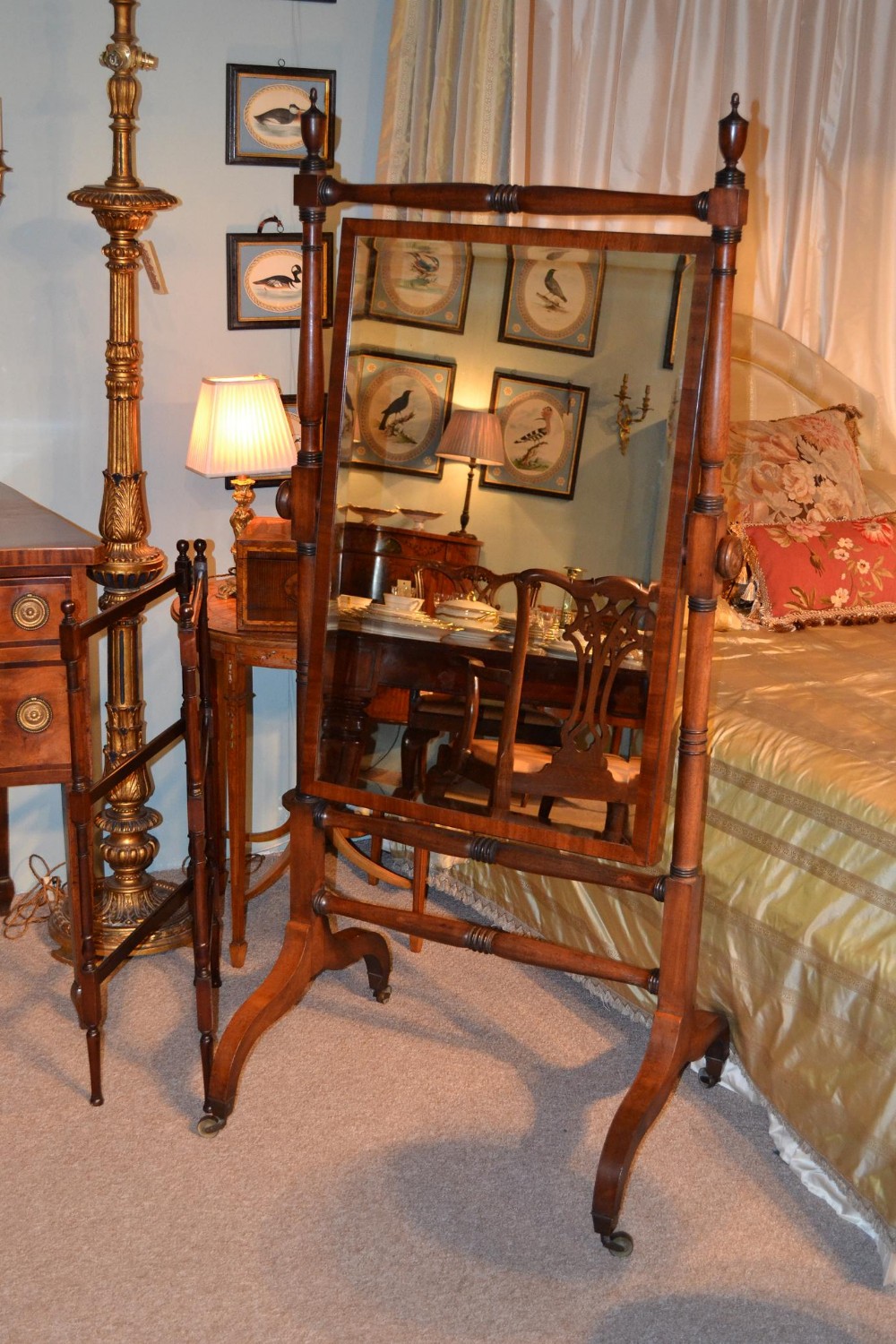 George III sheraton mahogany cheval dressing mirror