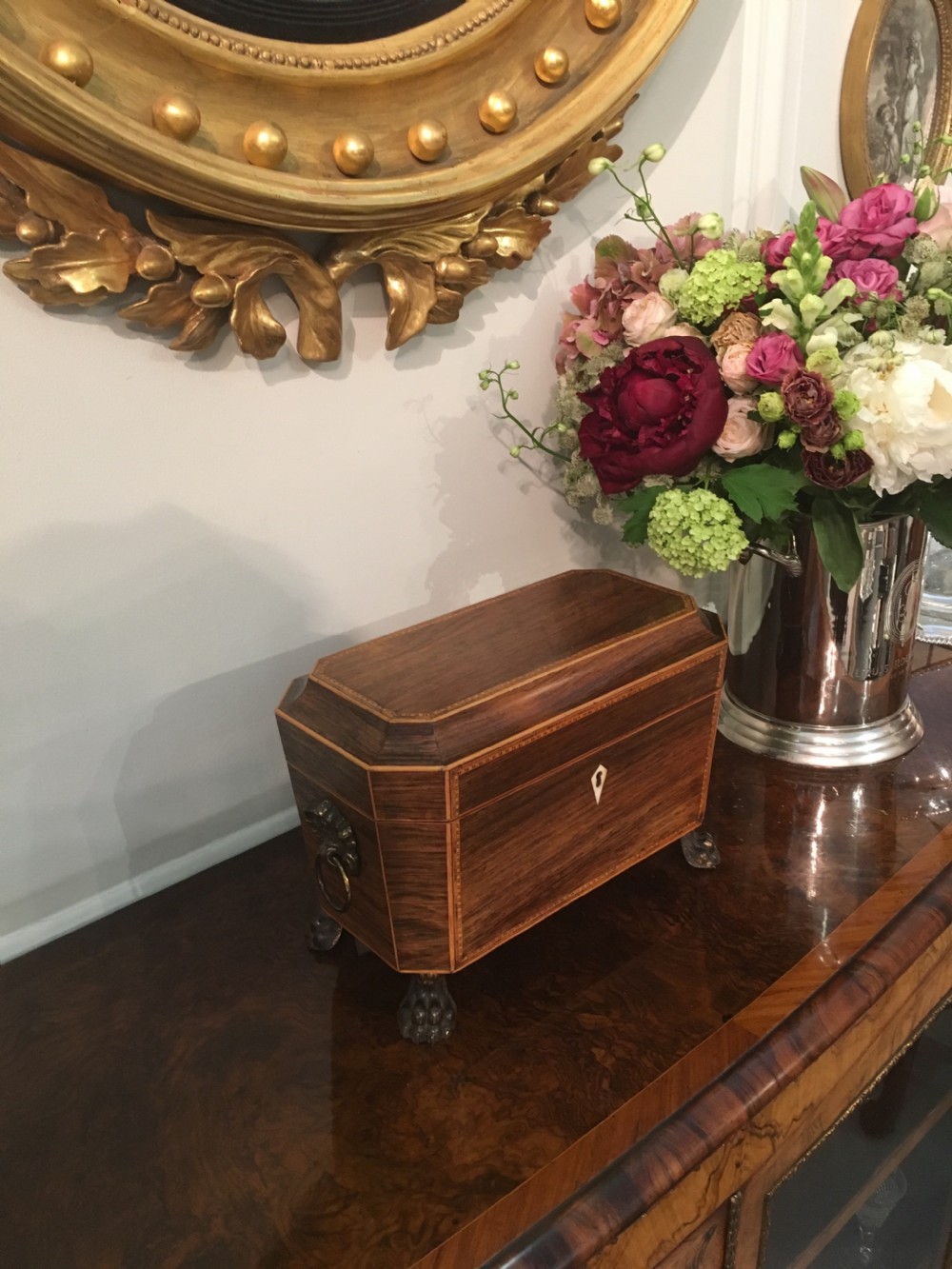 Rare Regency rosewood tea caddy with original interior View II
