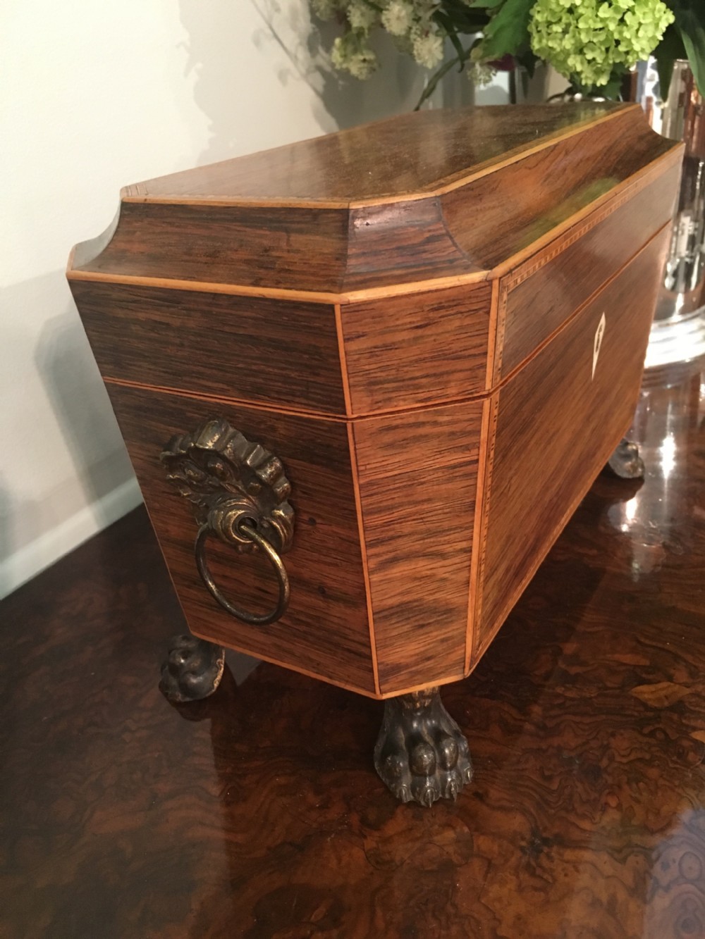 Rare Regency rosewood tea caddy with original interior View III