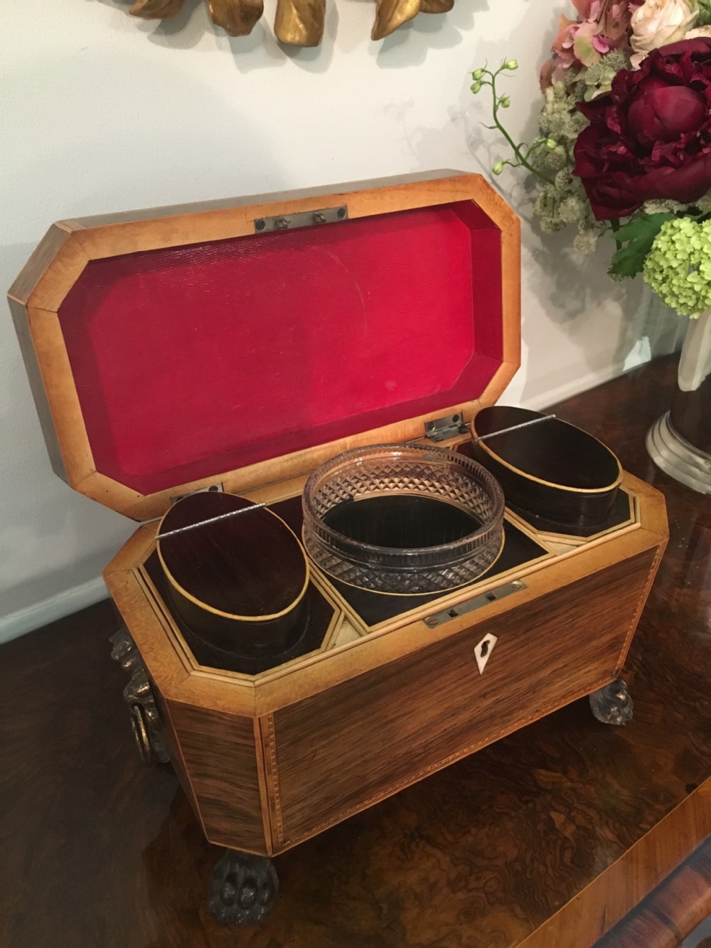 Rare Regency rosewood tea caddy with original interior View IV
