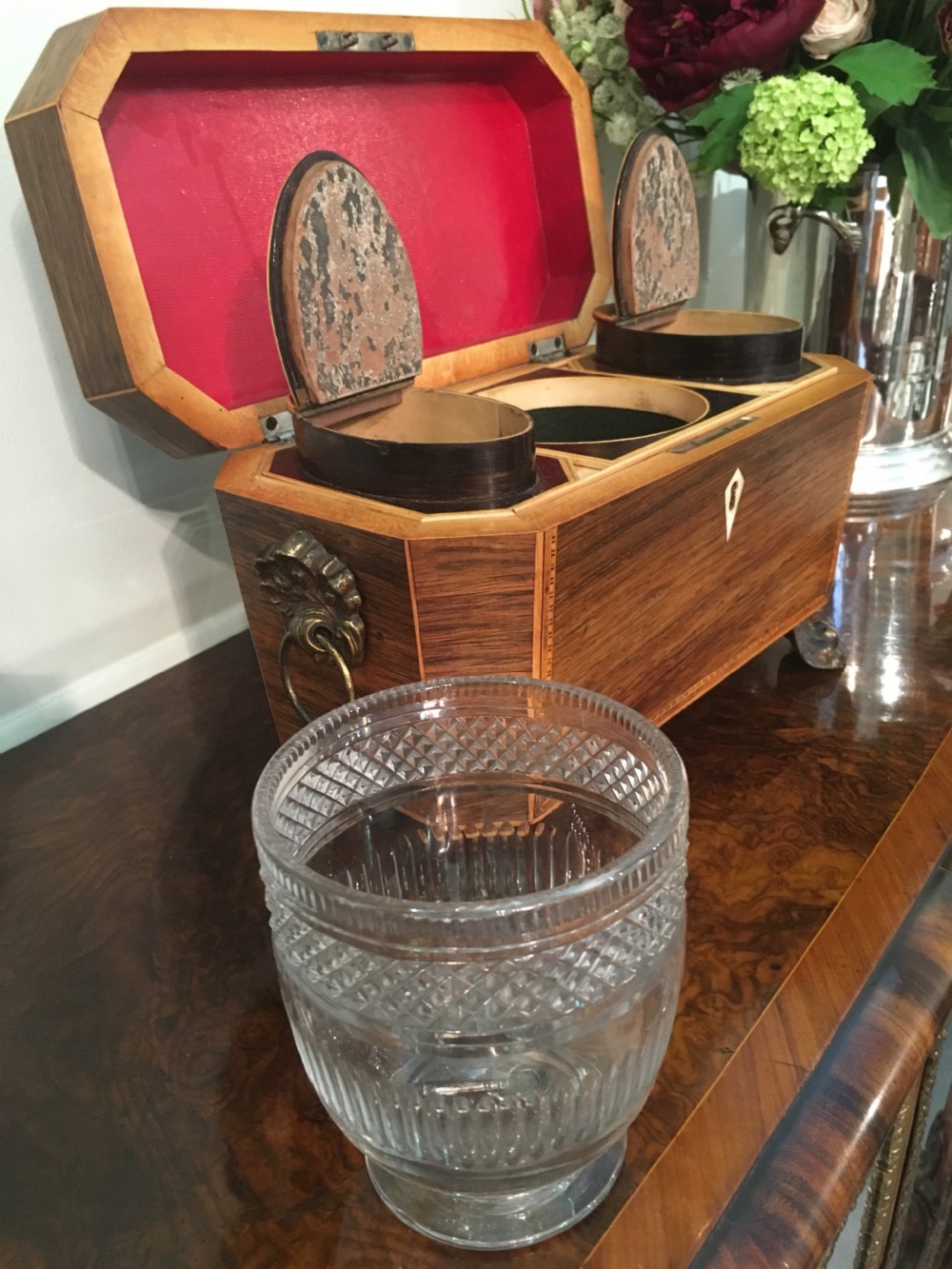 Rare Regency rosewood tea caddy with original interior View VI