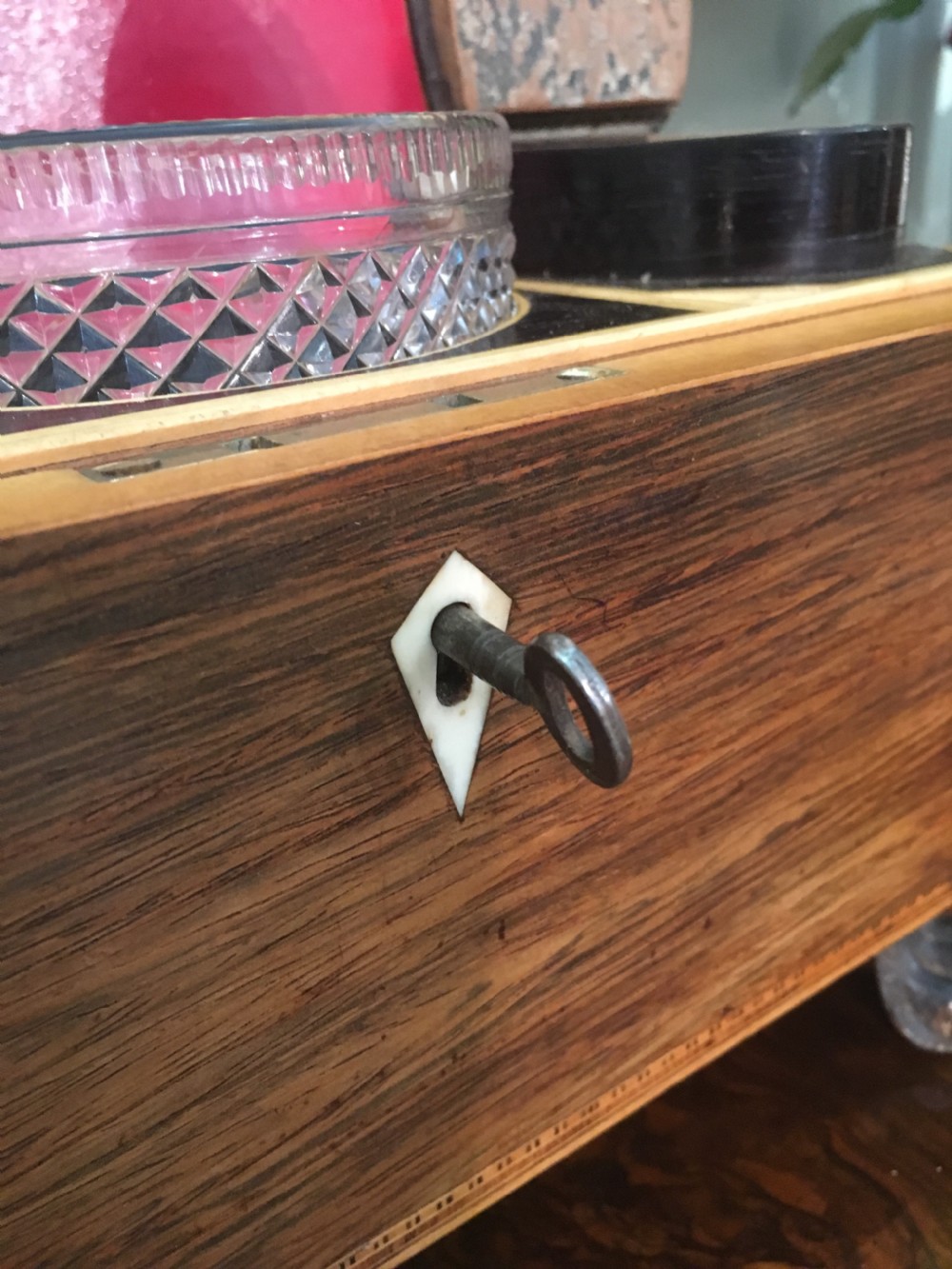 Rare Regency rosewood tea caddy with original interior View IX