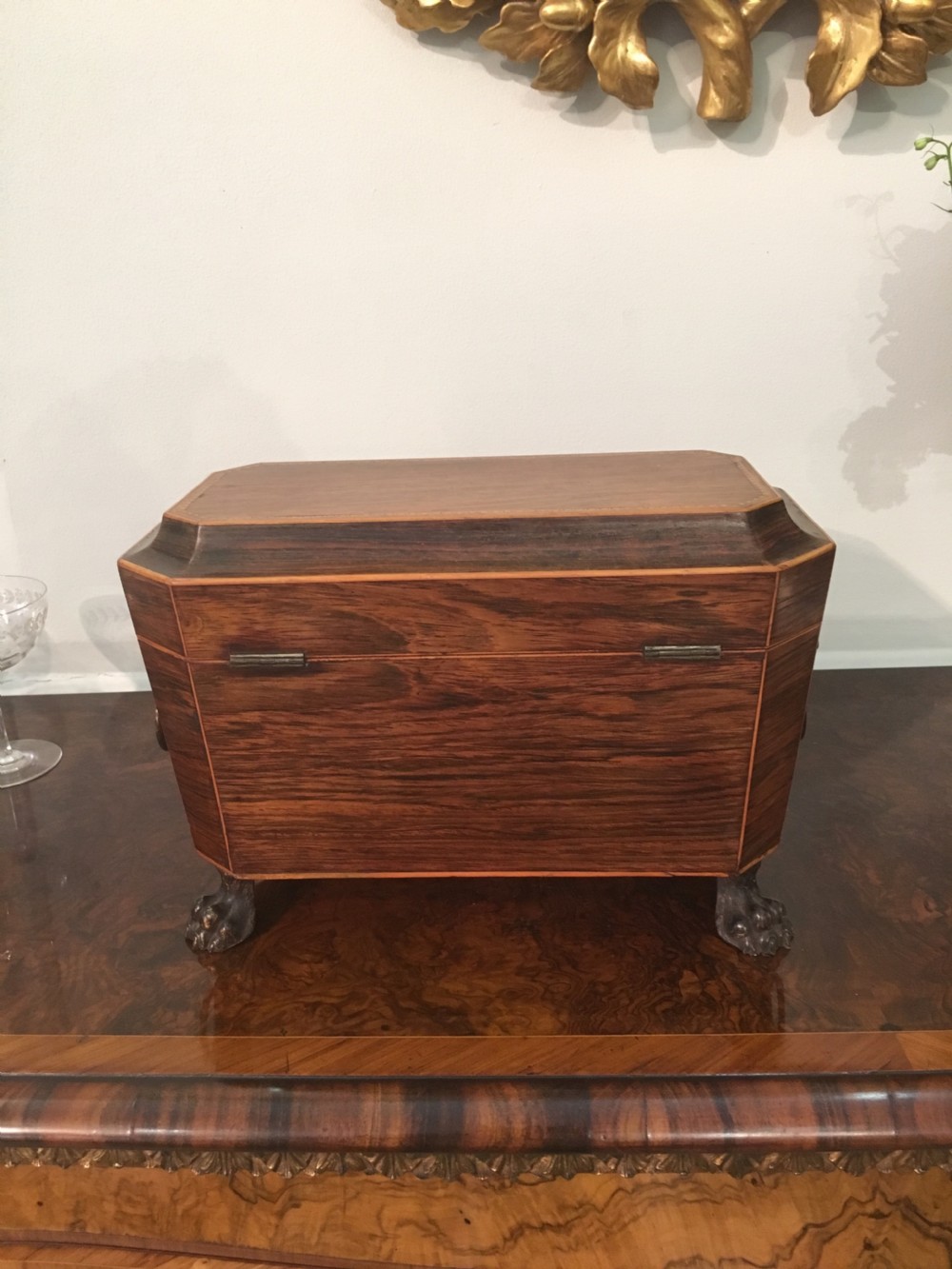 Rare Regency rosewood tea caddy with original interior View XII