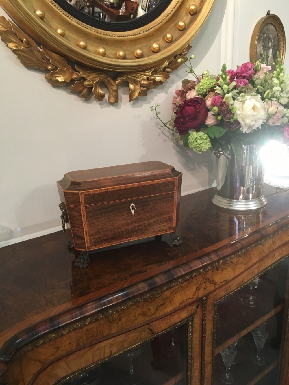 Rare Regency rosewood tea caddy with original interior View XIV