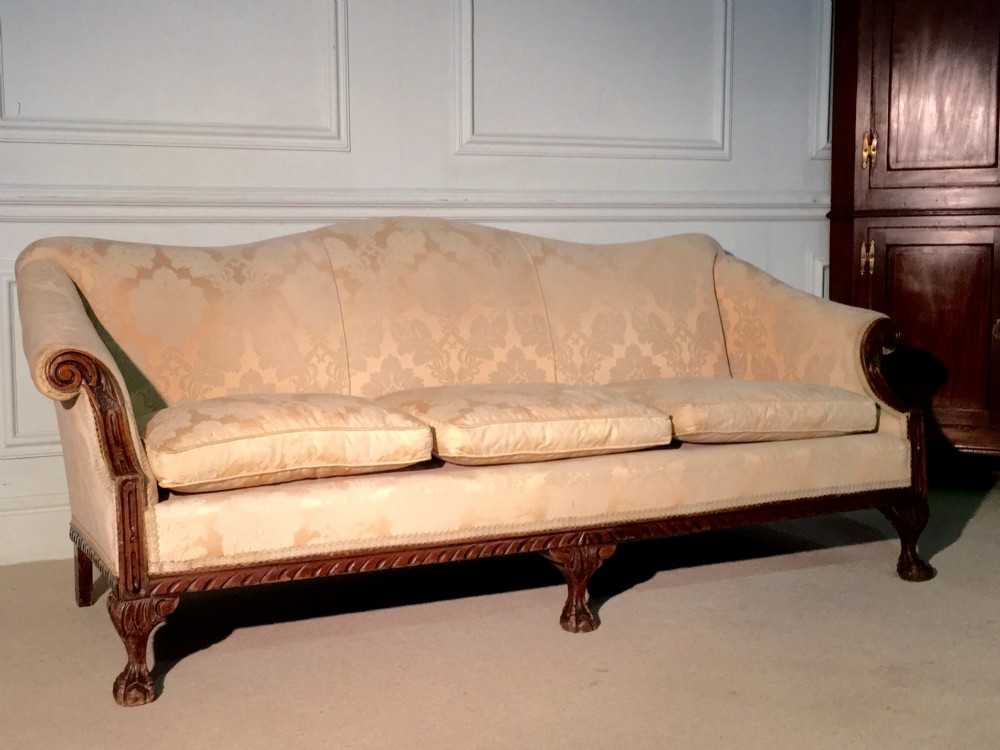 Elegant Chippendale style mahogany camel back sofa  View II