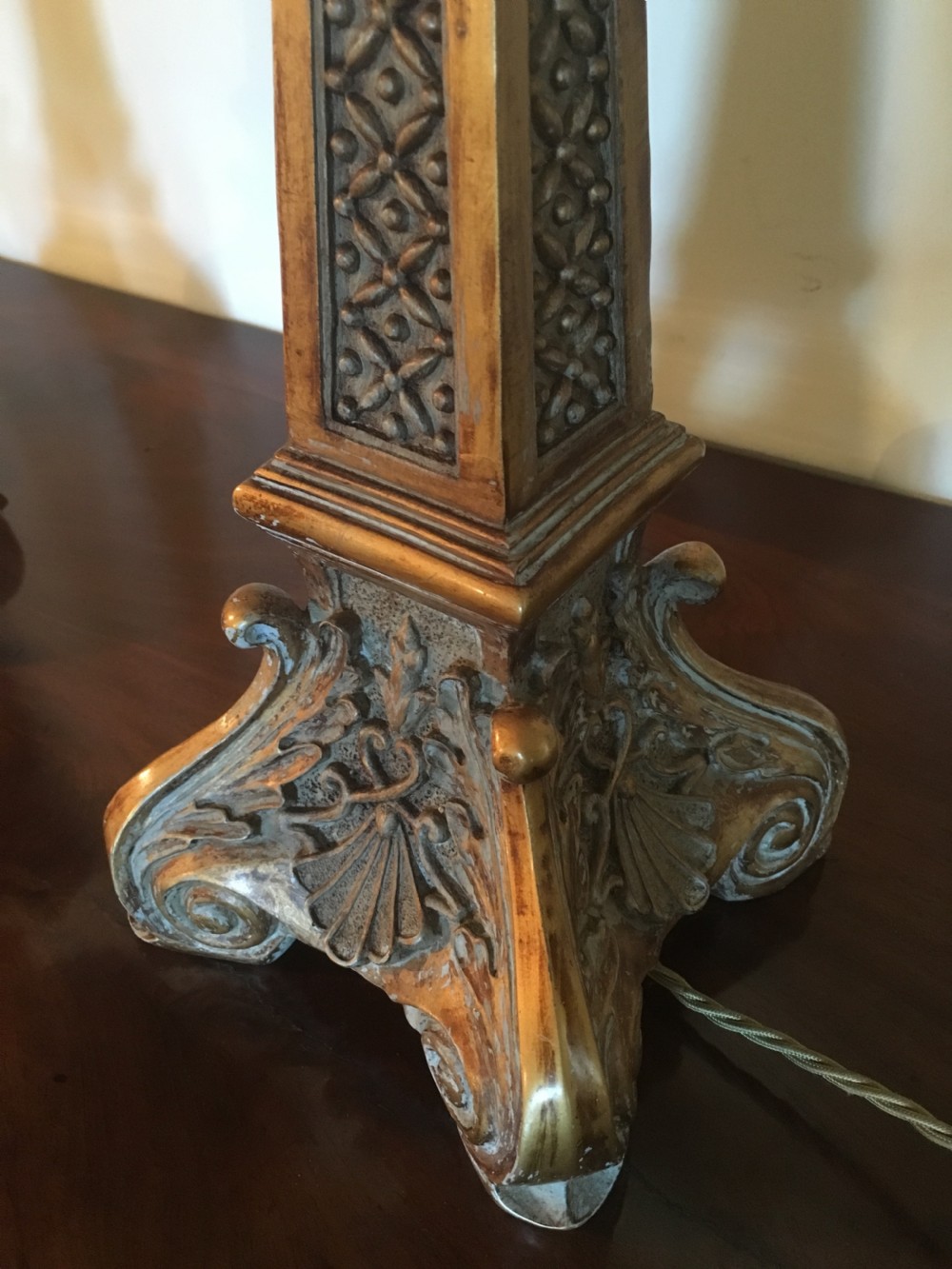 Good pair of well carved painted and gilded lamps View VIII