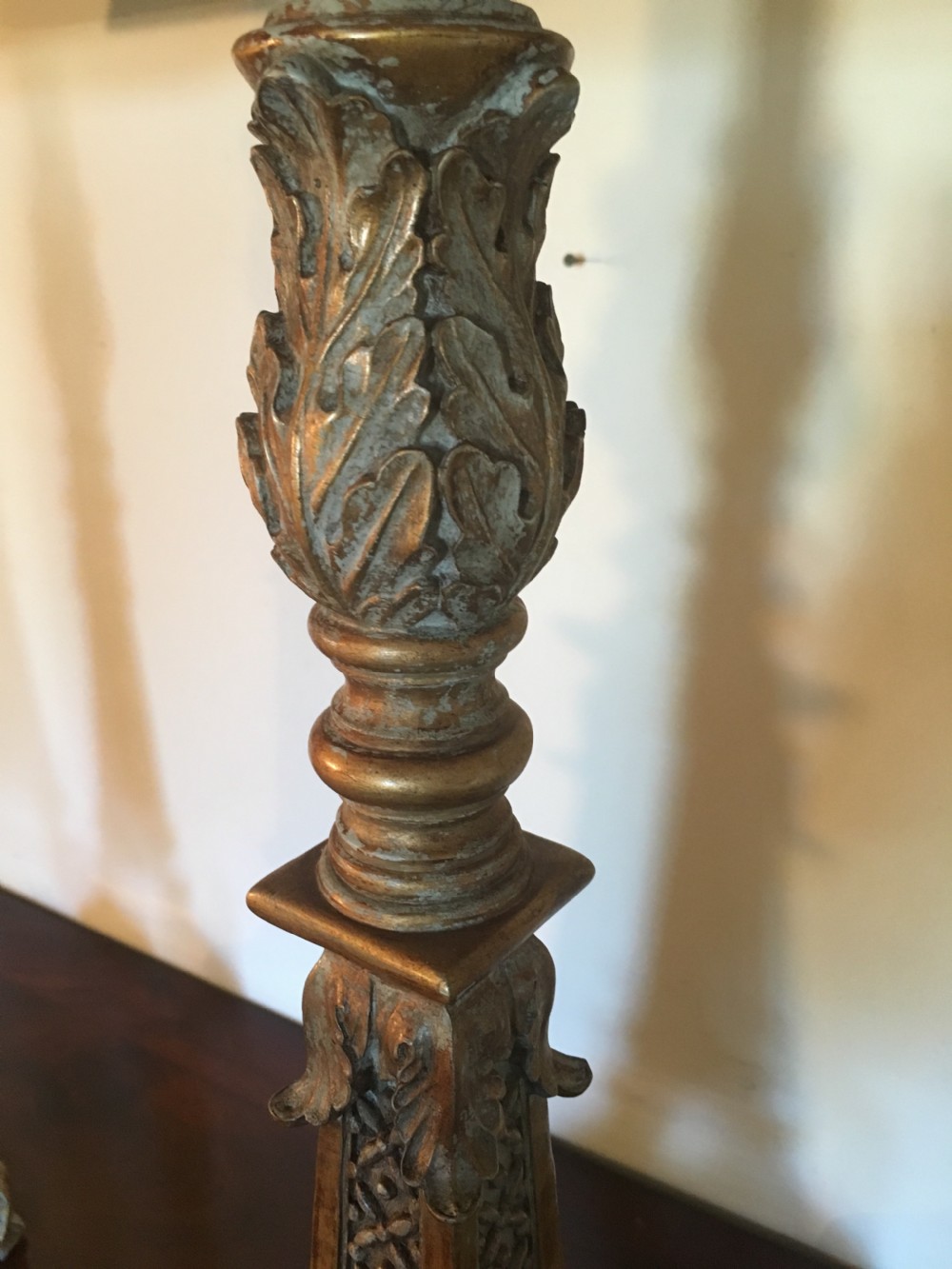 Good pair of well carved painted and gilded lamps View IX