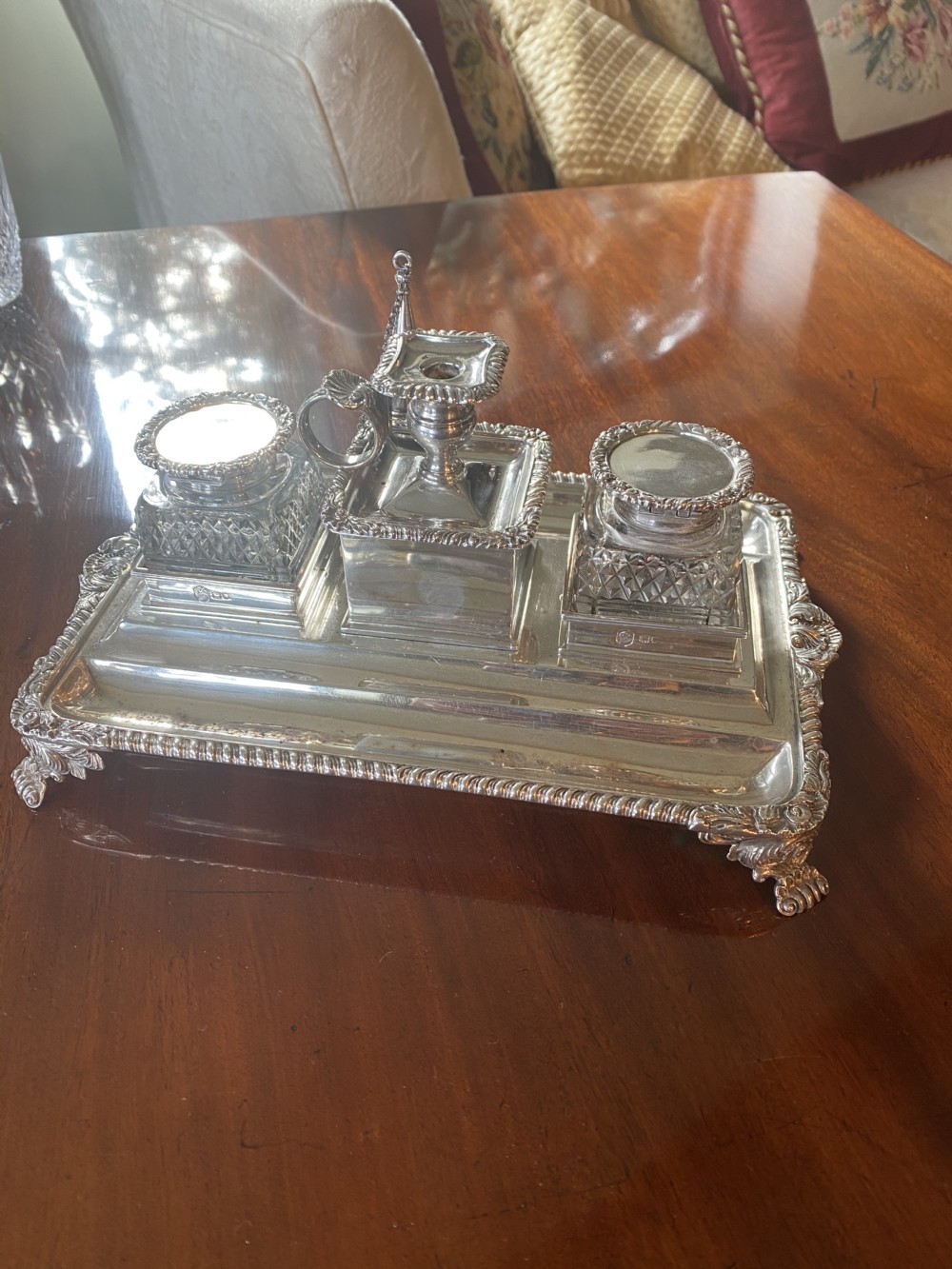 Solid silver writing desk set. London Dated 1821