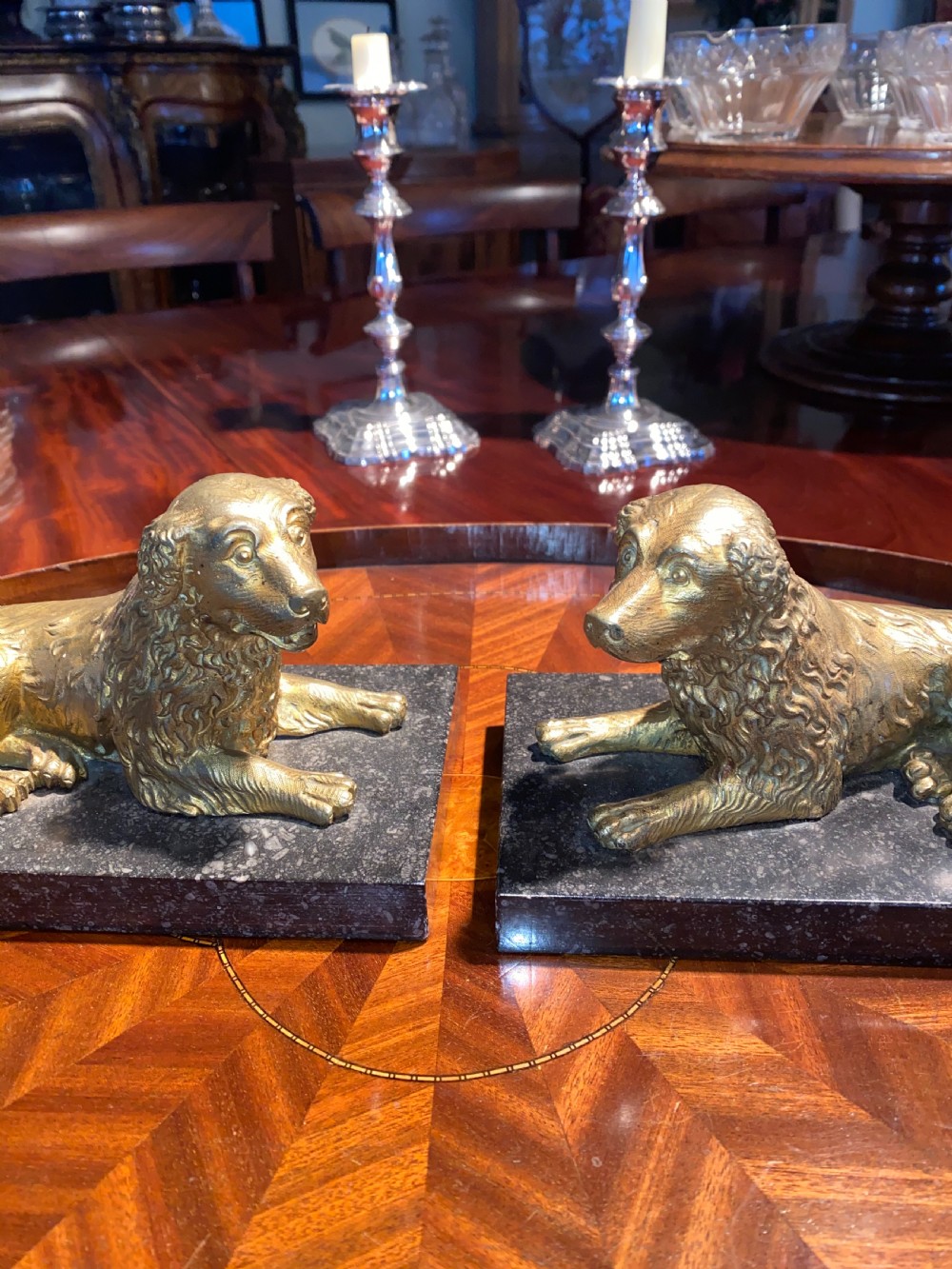 Rare pair of gilt ormolu Spaniels View II