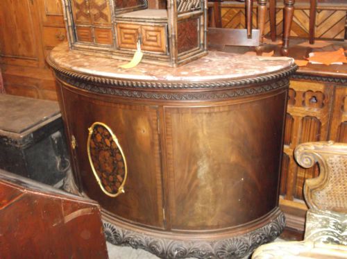 Early 20th Century Marble Top Demi-lune Side Cabinet