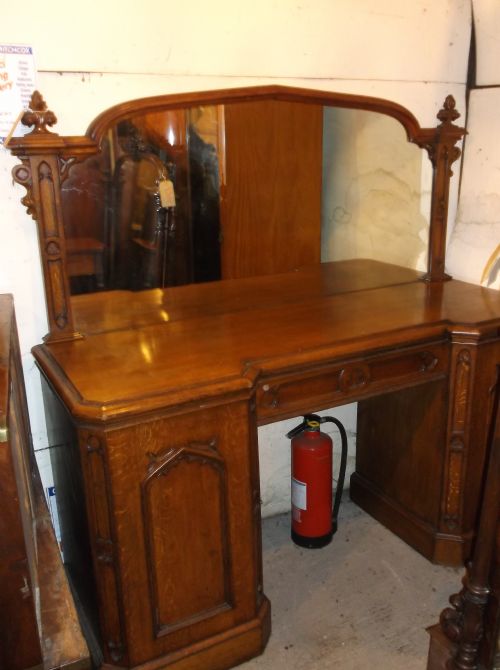 Victorian Oak Double Pedestal Gothic Sideboard