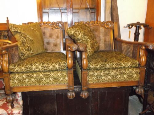 Bergere Carved Oak Easy Armchair
