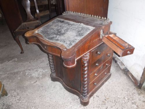 19th Century Rosewood Sliding Top 4 Drawer Davenport
