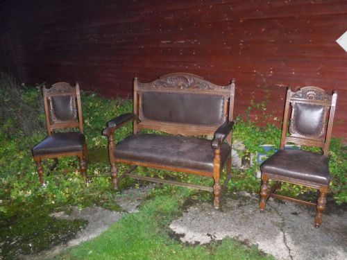 19th Century Oak Hall Seat Plus 2 Side Chairs