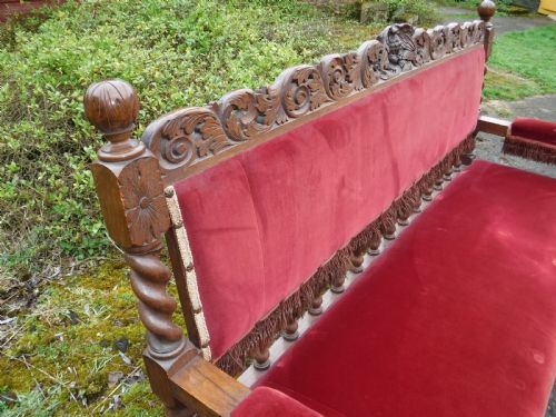 GOOD LATE 19TH CENTURY CARVED OAK HALL SEAT - ADDITIONAL PHOTO 3
