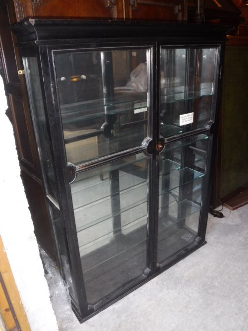 Ebonised Wall Mounted Mirror Backed Shop Display Cabinet