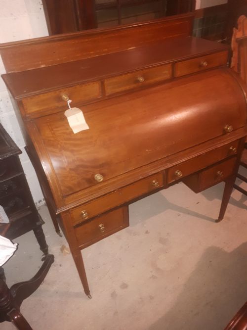 Edwardian Inlaid Cylinder Top Writing Desk