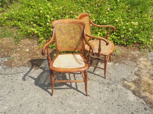 Pair 19th Century Caned Armchairs.
