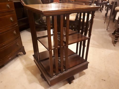 Neat Edwardian Inlaid Mahogany Revolving Bookcase
