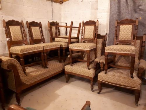 Late 19th Century 9 Piece Oak Drawing Room Suite