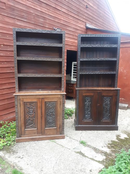 Pair of Oak Estate Made Country House Cupboard Bookcases