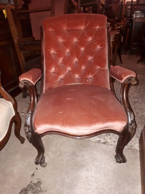 Mid 19th Century Mahogany Frame Upholstered Armchair