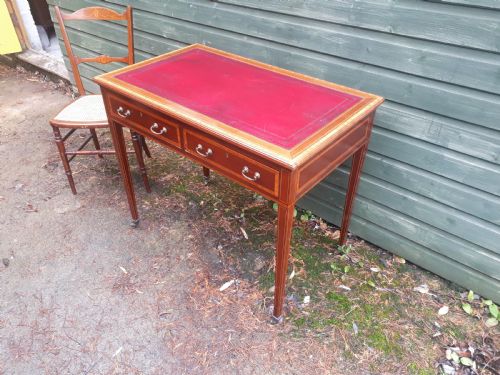 Edwardian Inlaid Mahogany 2 Drawer Writing Table