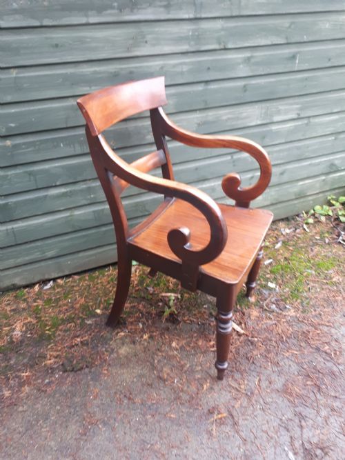 Early Victorian Scroll Arm Desk Armchair
