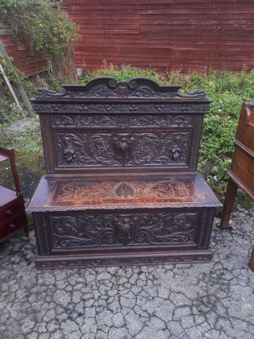 19th Century Carved Oak Box Hall Seat
