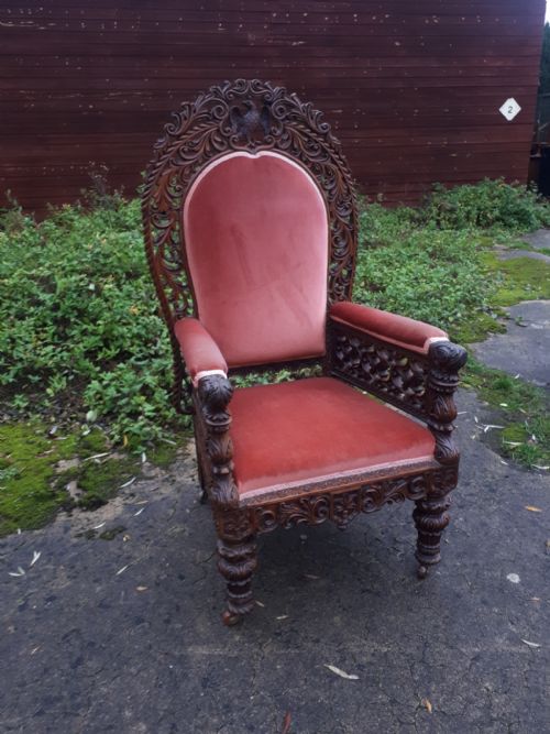 Large 19th Century Carved Anglo Indian Armchair