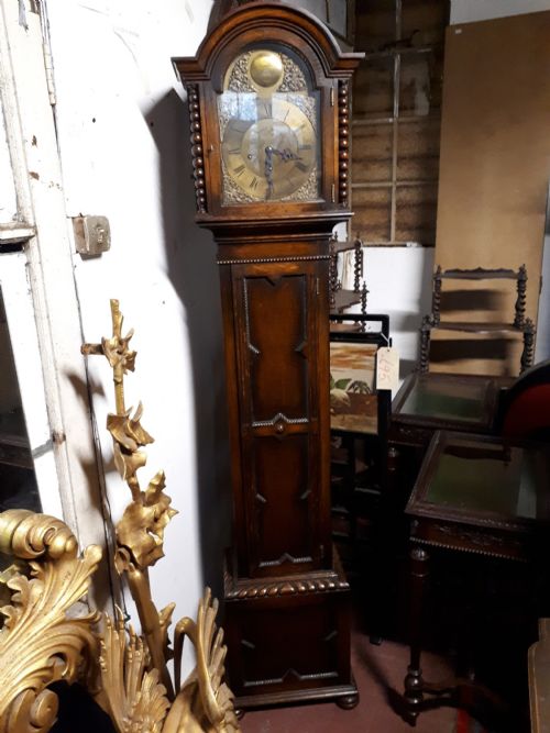 Early 20th Century Oak Quarter Striking Long Case Clock