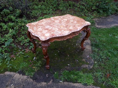 Early 20th Century Marble Top Coffee Table with Carved Base