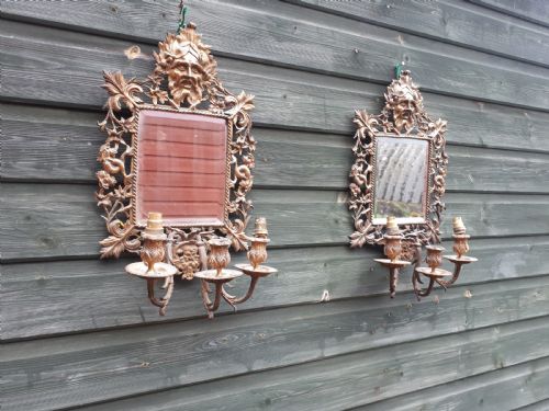Pair of Green Man Mirror Wall Sconces