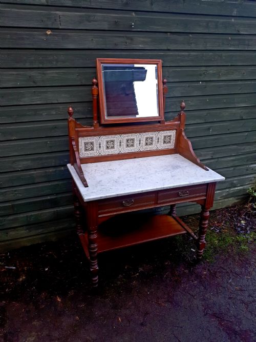 Neat Late Victorian Marble Top Hall Table.makers Stamp.